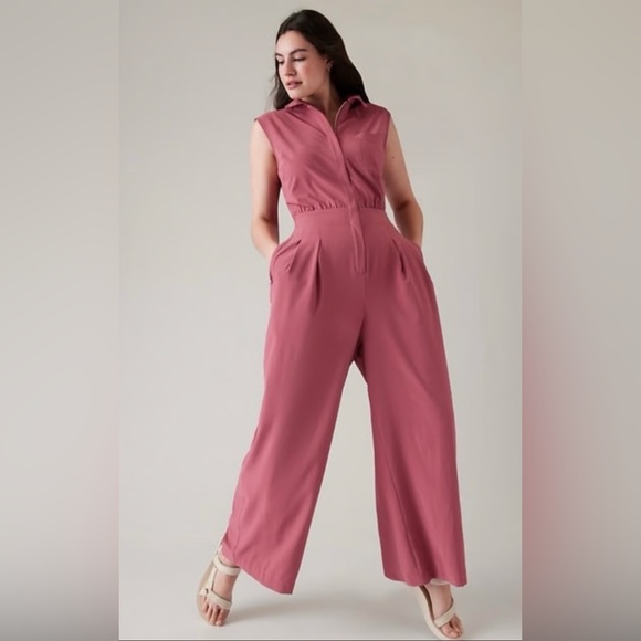 Athleta Pants - ATHLETA Brooklyn Heights Jumpsuit Women Sleeveless Wide Leg Black Zip Up 2